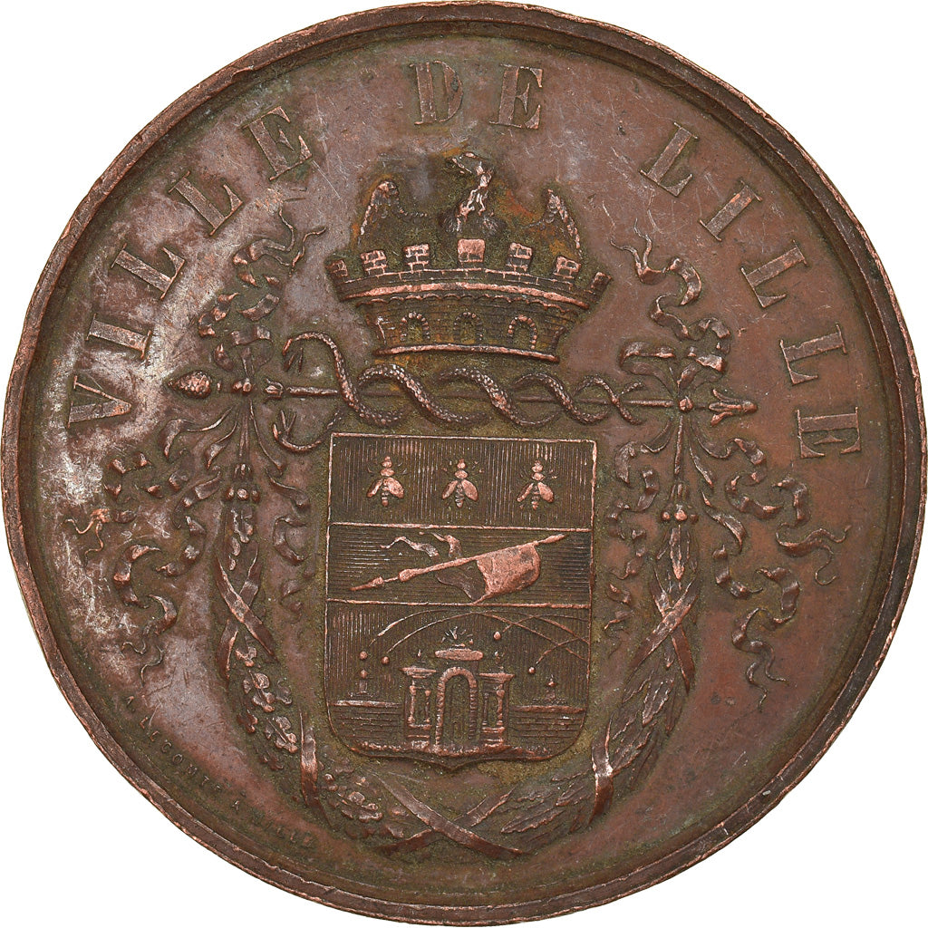 France, Médaille, Fête Communale de la Ville de Lille, 1862, TB+, Cuivre