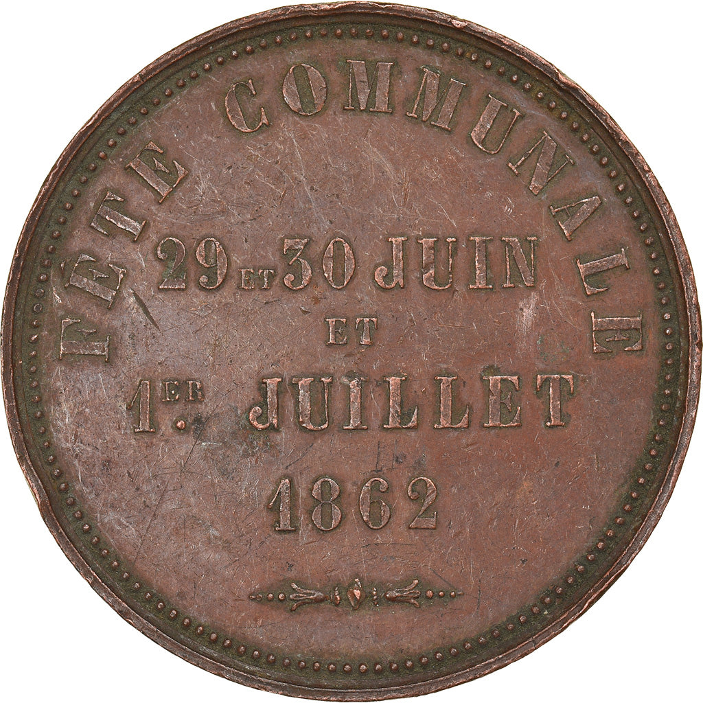 France, Médaille, Fête Communale de la Ville de Lille, 1862, TB+, Cuivre