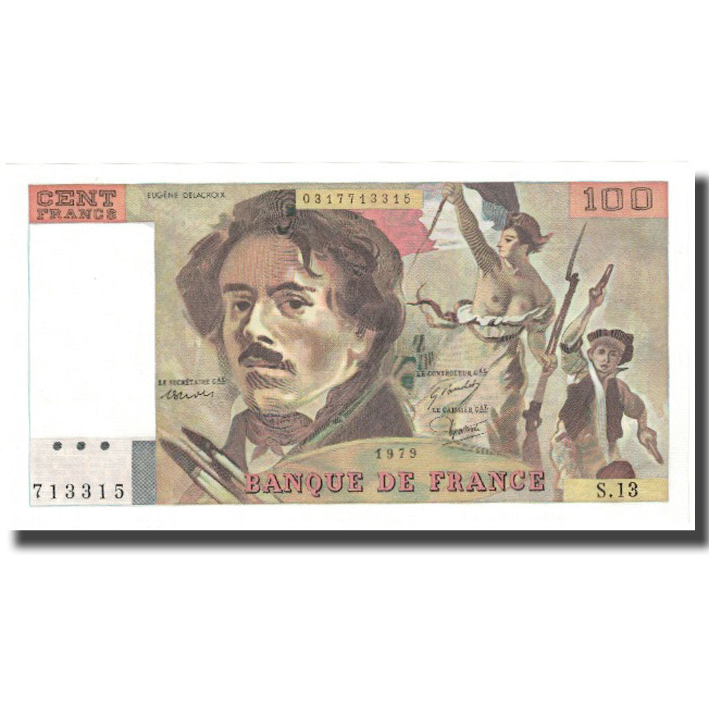 France, 100 Francs, Delacroix, 1978, UNC(65-70), Fayette:69.2c, KM:154a