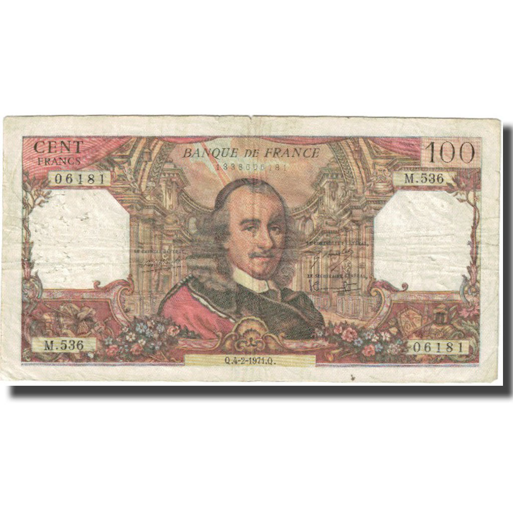 Francja, 100 Francs, Corneille, 1971, 1971-02-04, VF(20-25), Fayette:65.34