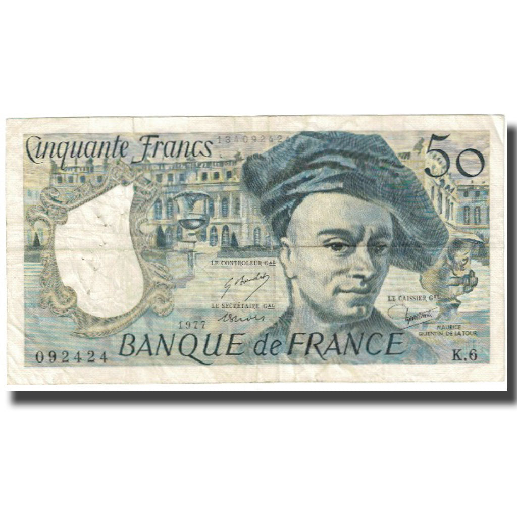 France, 50 Francs, Quentin de La Tour, 1977, B+, Fayette:67.2, KM:152a