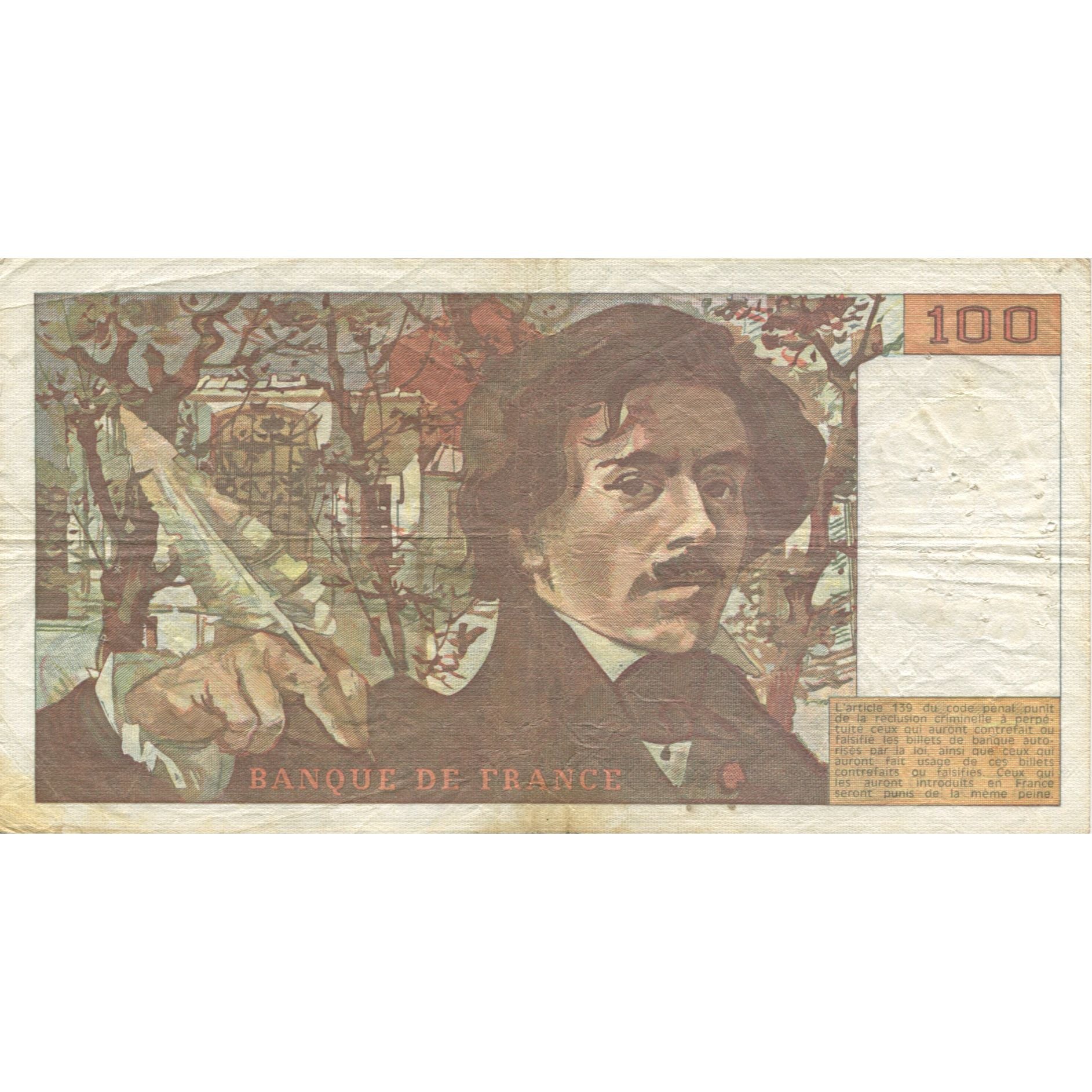 France, 100 Francs, Delacroix, 1980, EF(40-45), Fayette:69.4b, KM:154b