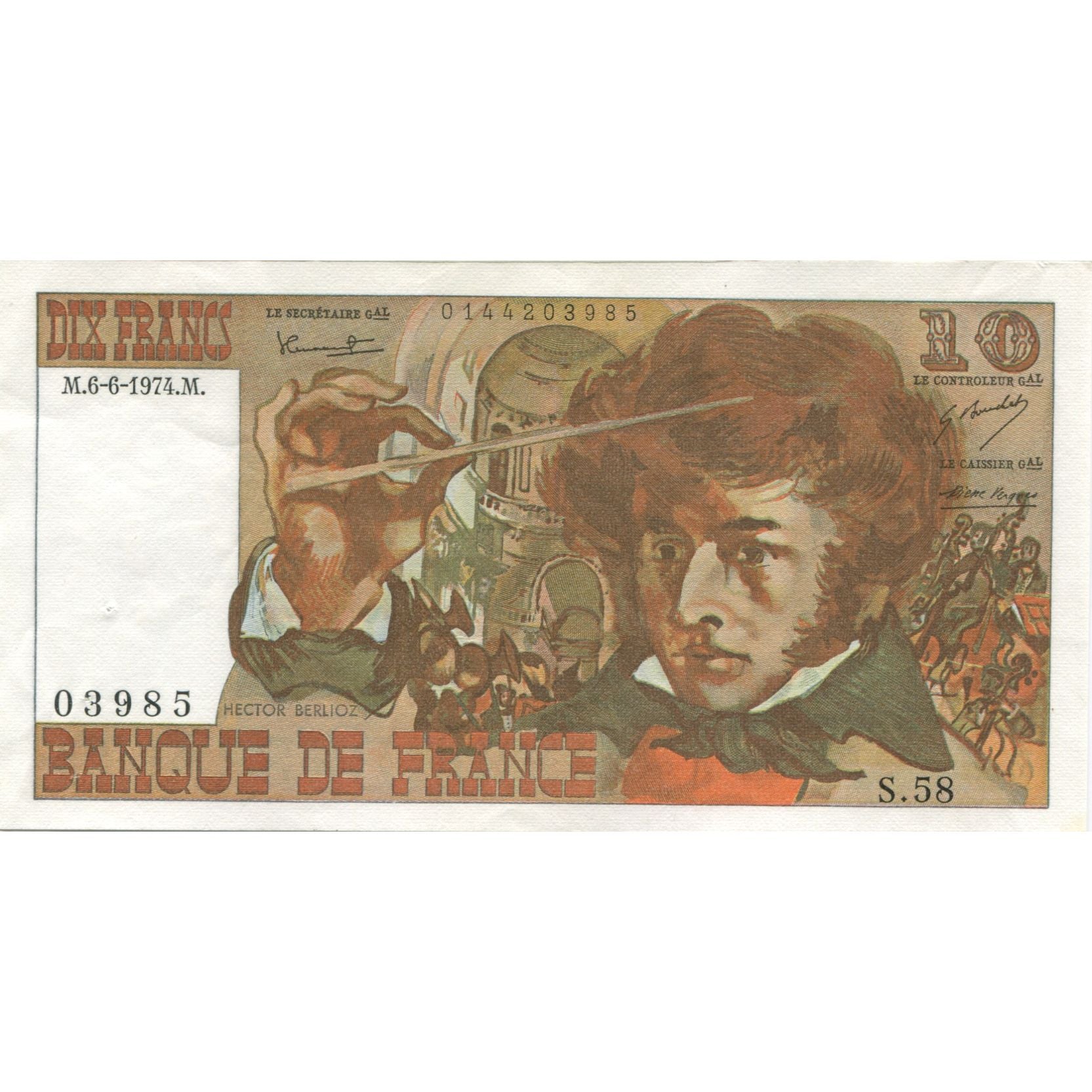 France, 10 Francs, Berlioz, 1974, 1974-06-06, UNC(65-70), Fayette:63.5, KM:150a
