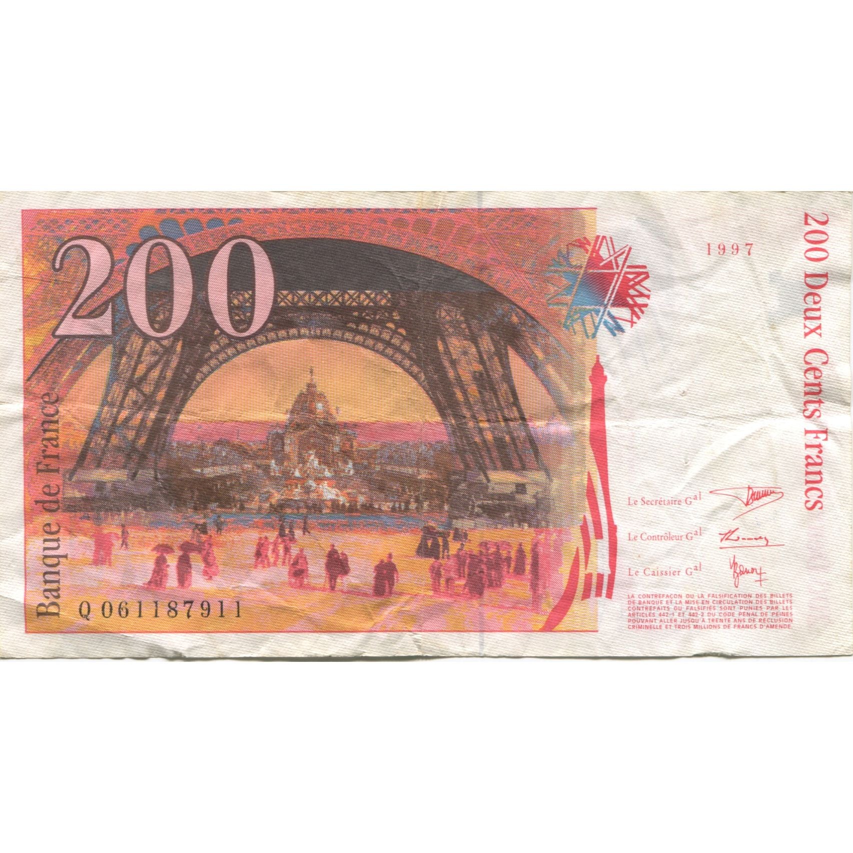 Frankreich, 200 Francs, Eiffel, 1997, S+, Fayette:75.4b, KM:159b