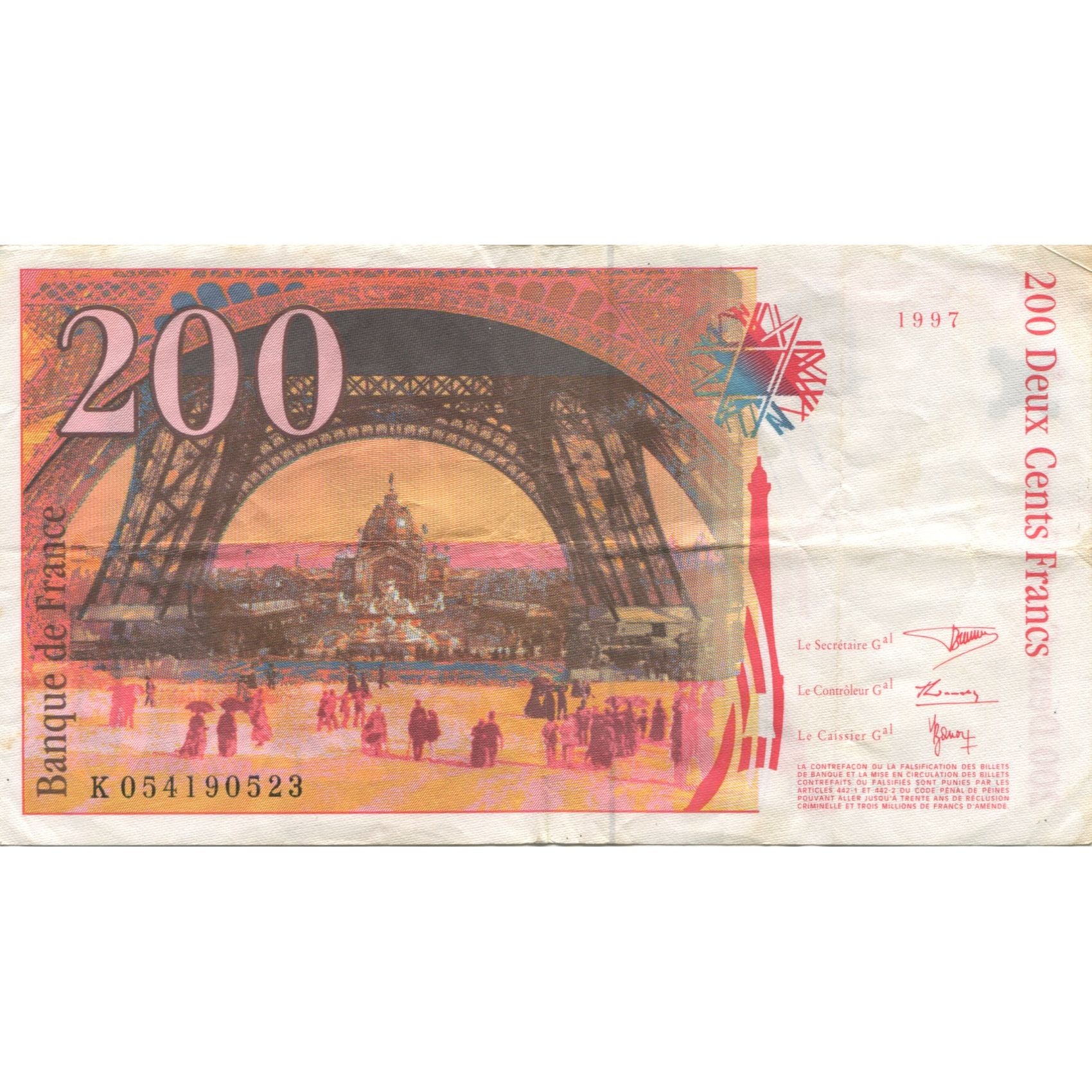 França, 200 Francs, Eiffel, 1997, EF(40-45), Fayette:75.4b, KM:159b