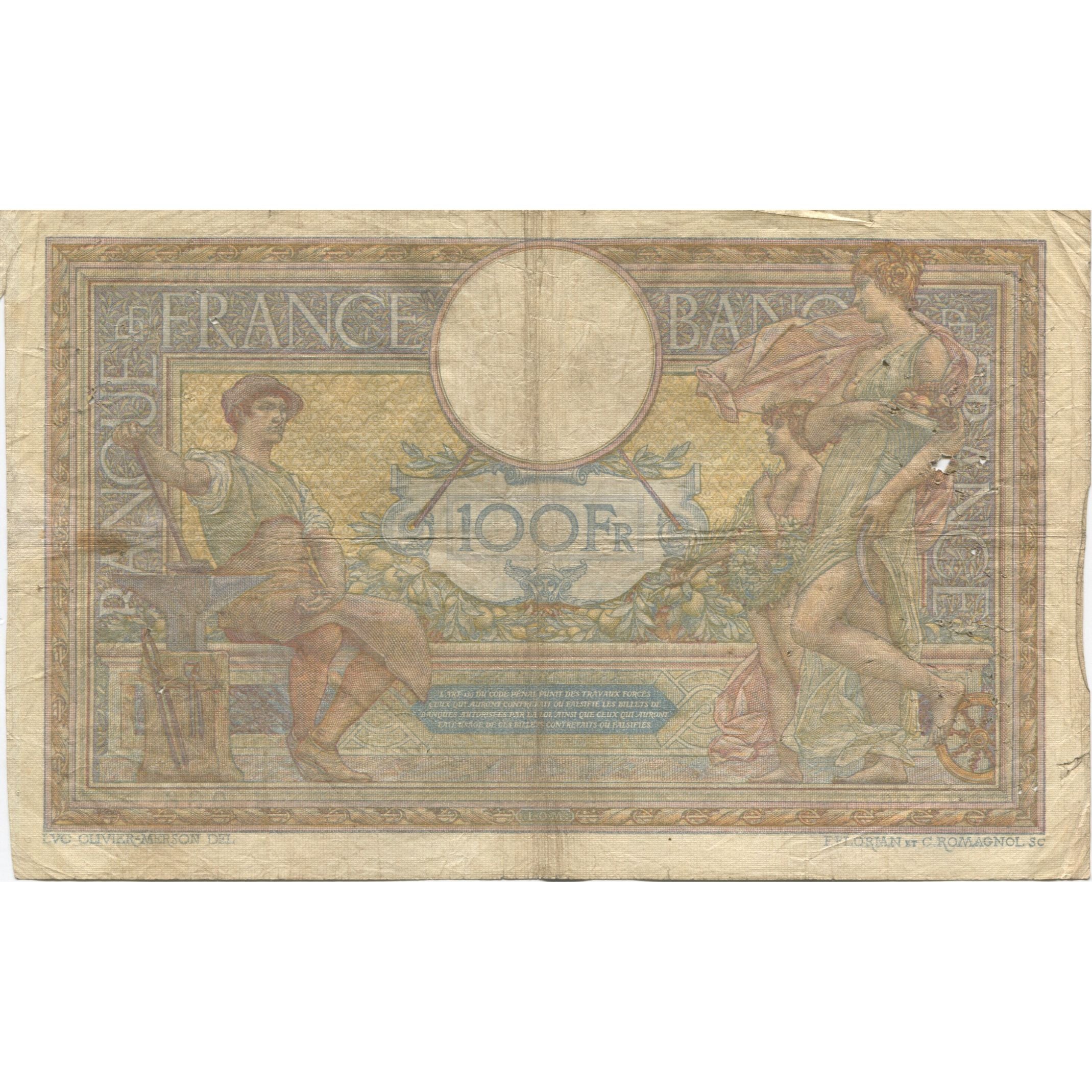 France, 100 Francs, Luc Olivier Merson, 1915, 1915-02-10, TB, Fayette:23.7