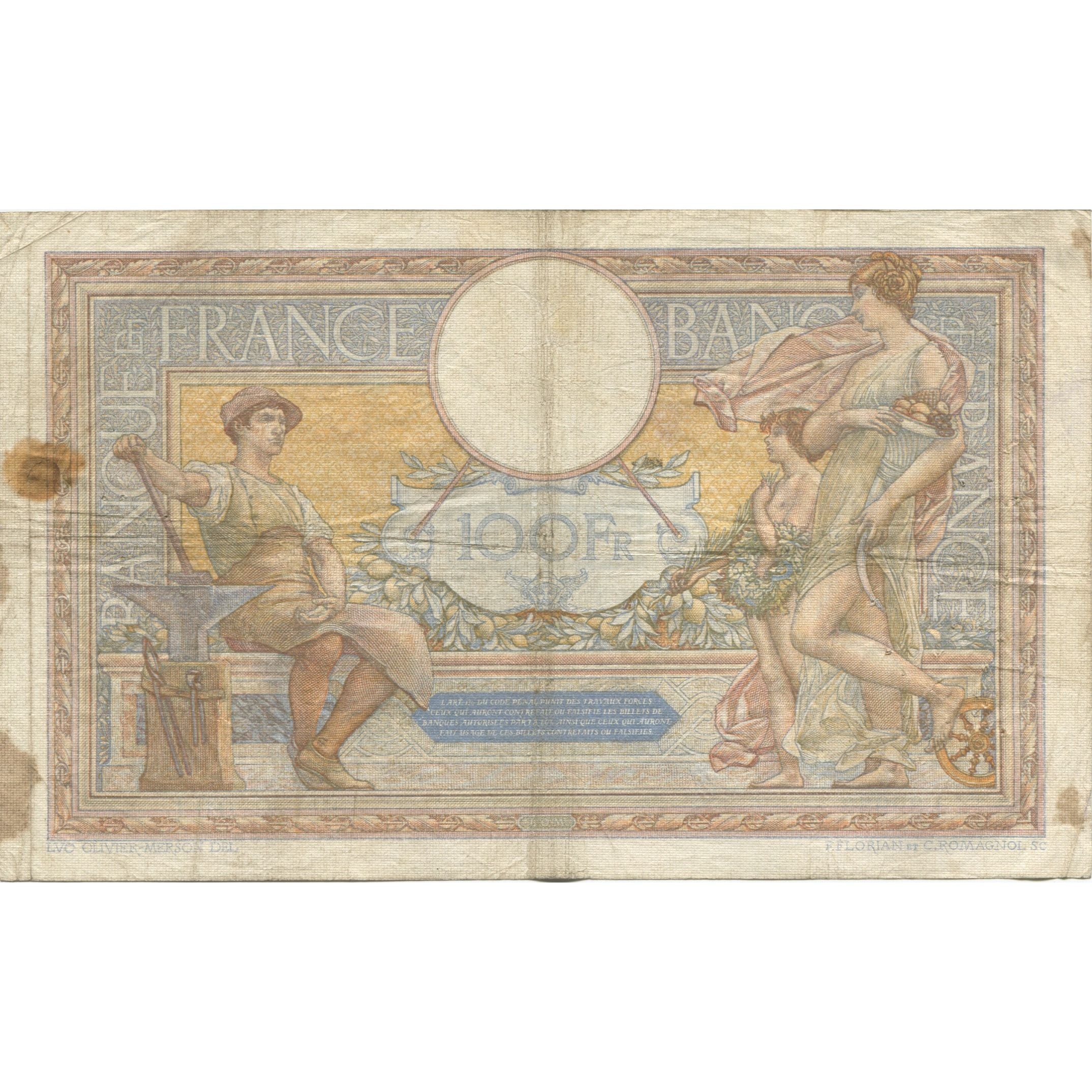 France, 100 Francs, Luc Olivier Merson, 1933, 1933-03-30, VF(20-25)