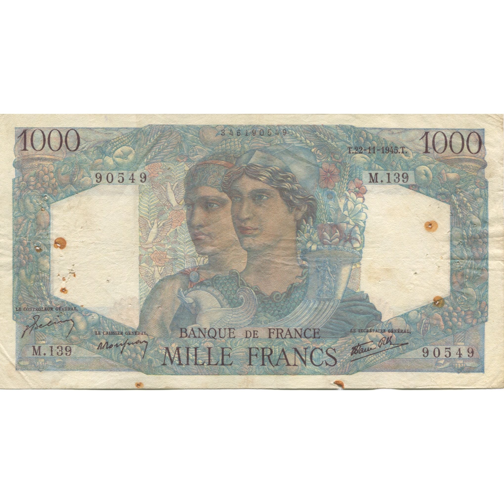 Francia, 1000 Francs, Minerve et Hercule, 1945, 1945-11-22, MB, Fayette:41.8