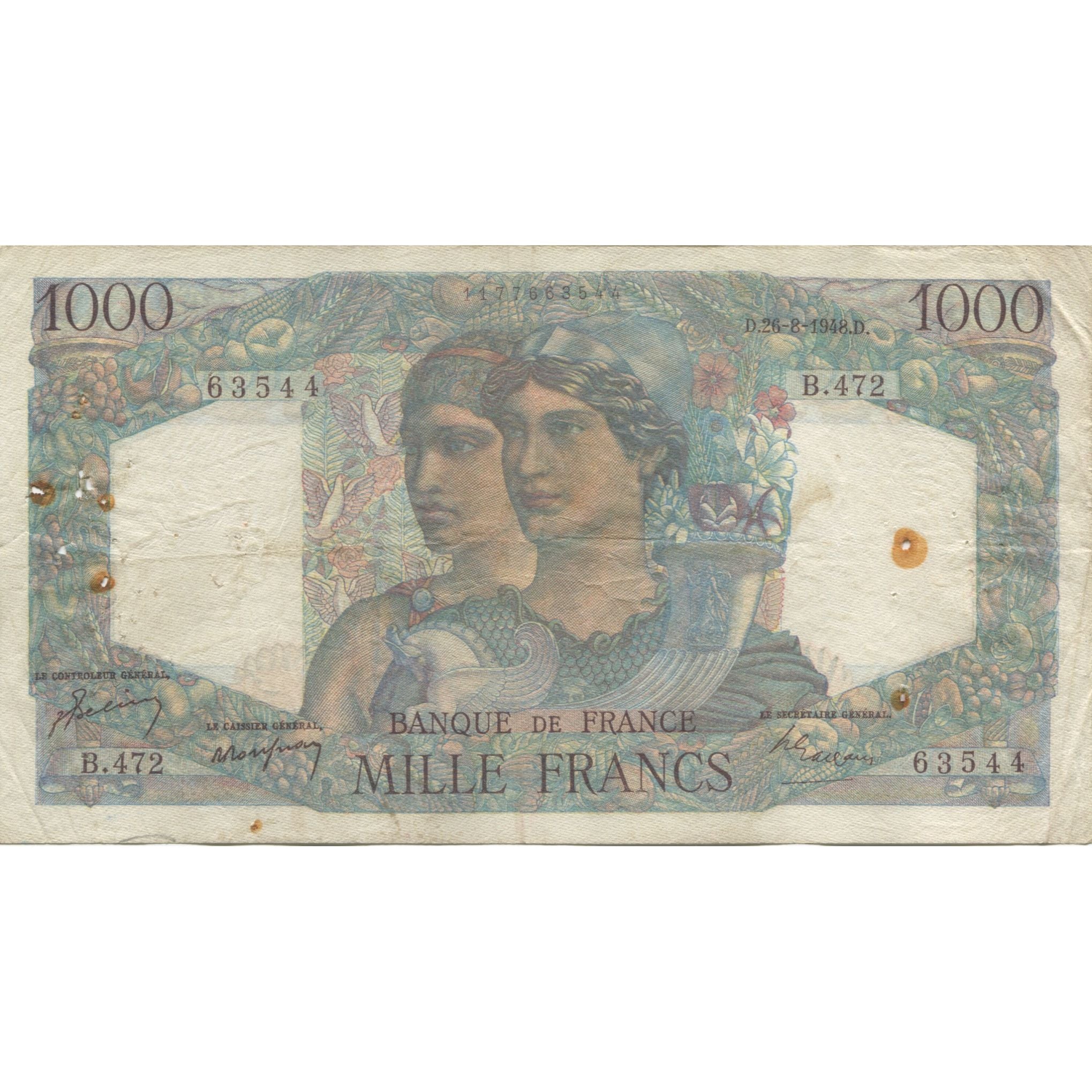 Frankrijk, 1000 Francs, Minerve et Hercule, 1948, 1948-08-26, TB, Fayette:41.23