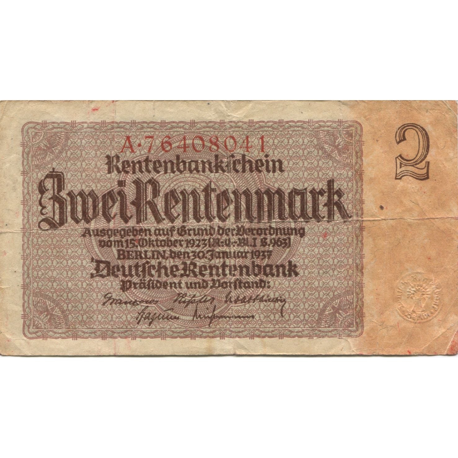 Banknote, Germany, 2 Rentenmark, KM:174b, VF(30-35)