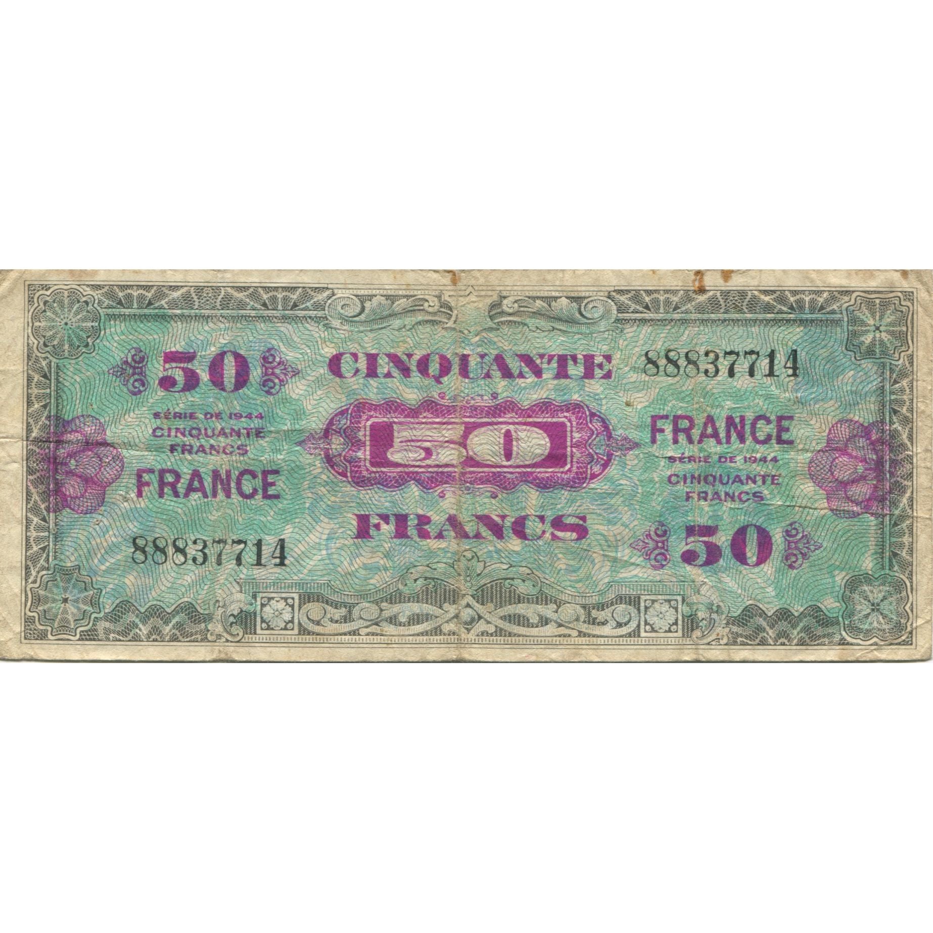 Frankreich, 50 Francs, Flag/France, 1944, S, Fayette:VF19.1, KM:117a
