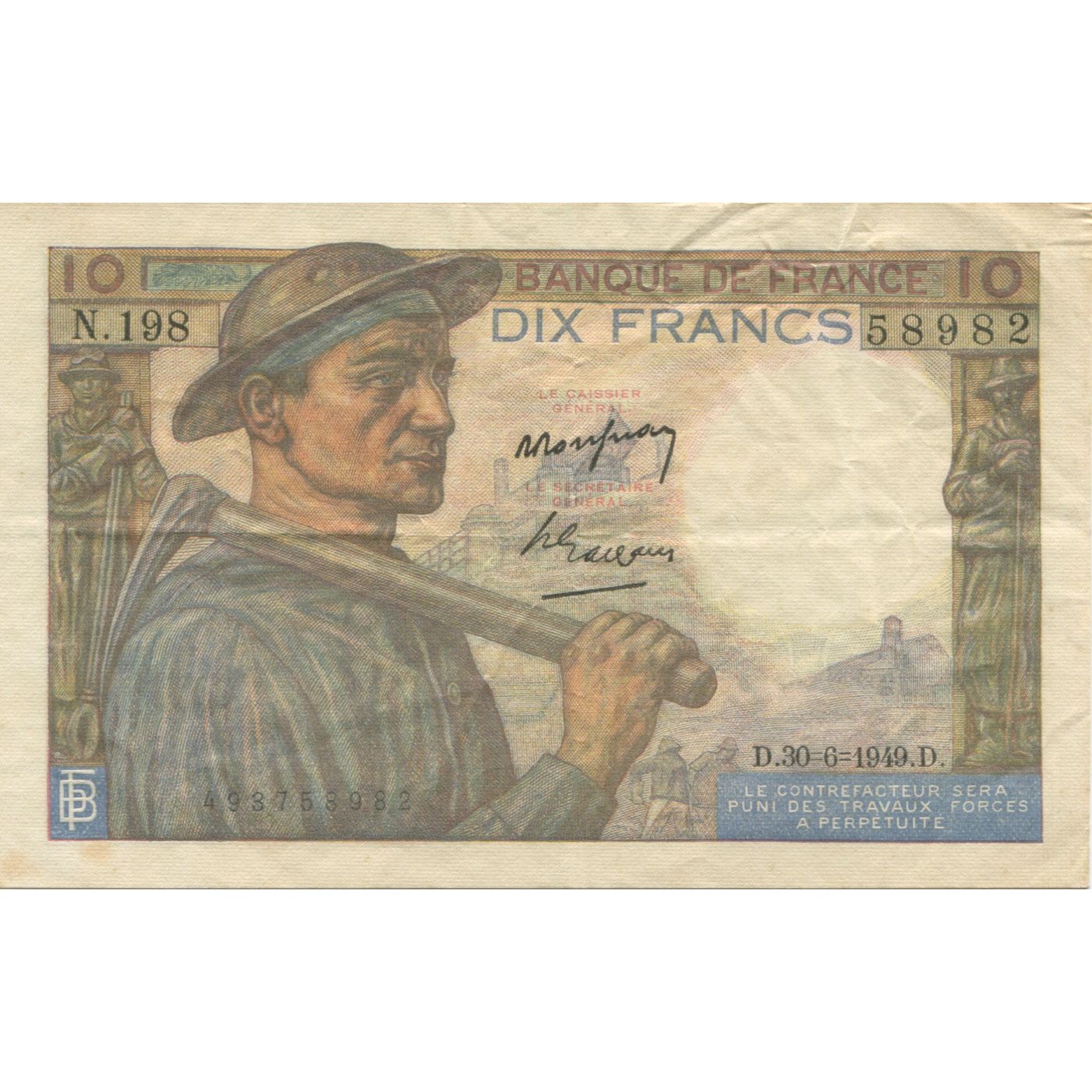 Francja, 10 Francs, Mineur, 1949, 1949-06-30, AU(50-53), Fayette:8.22, KM:99f