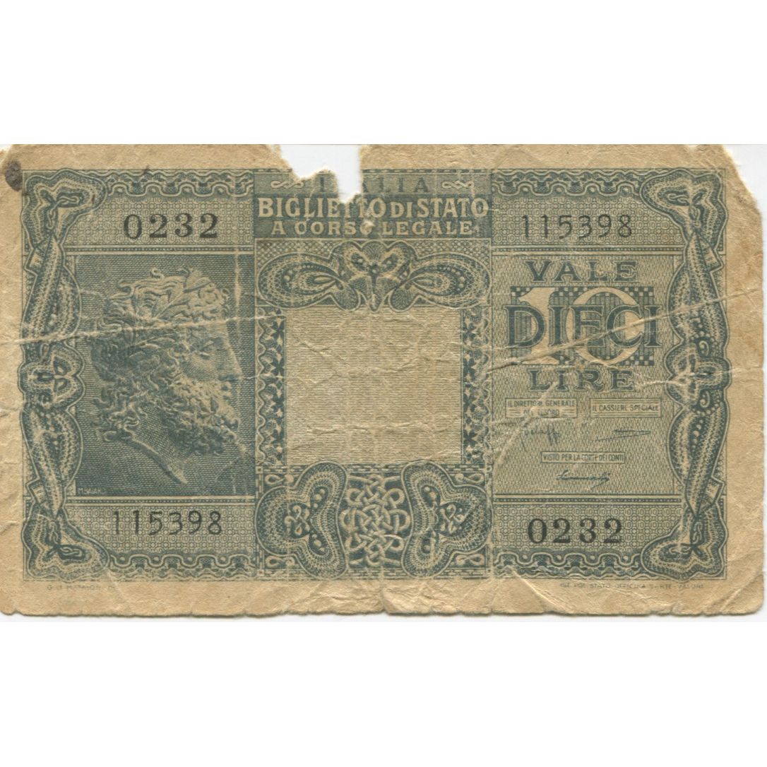 Banknote, Italy, 10 Lire, 1944, 1944-11-23, VF(20-25)