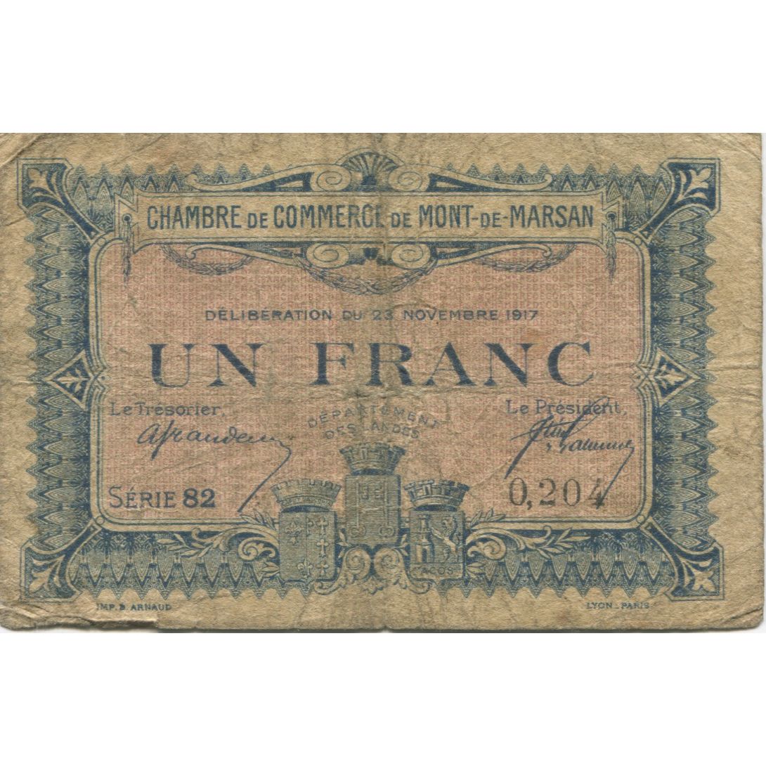 Frankrijk, Mont-de-Marsan, 1 Franc, 1921, TTB+, Pirot:82-35