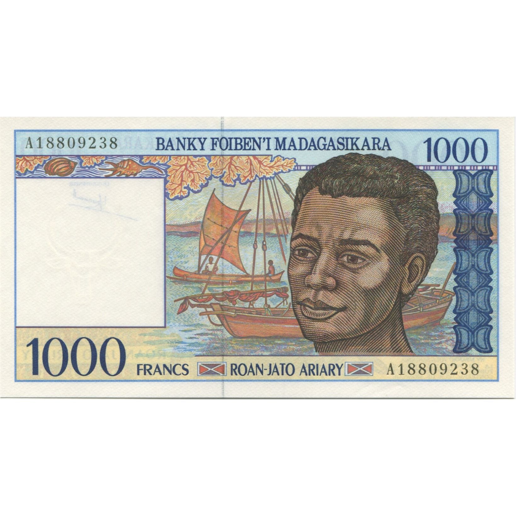 Geldschein, Madagascar, 1000 Francs = 200 Ariary, KM:76a, UNZ