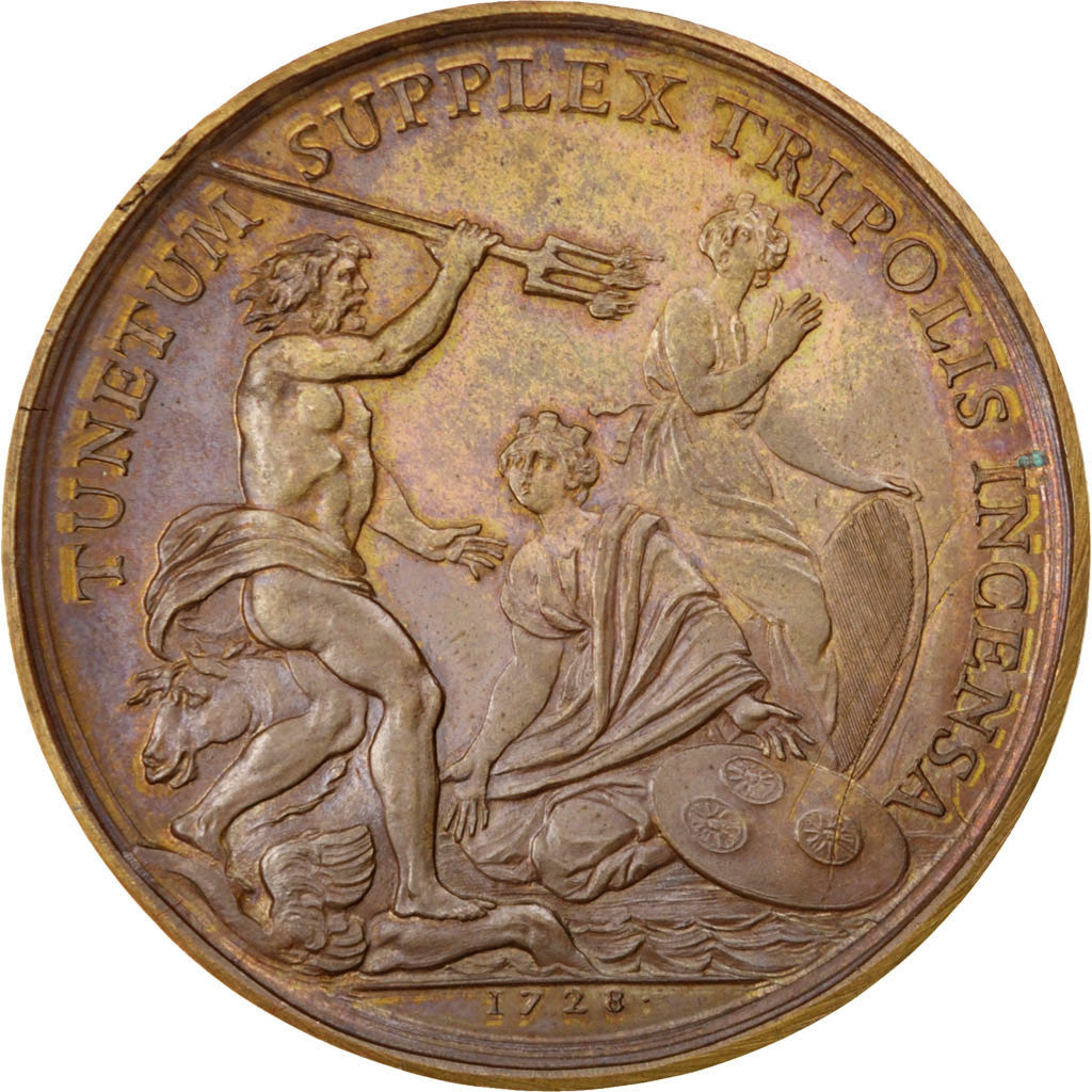 France, Medal, Louis XV, Bombardement de Tripoli, 1728, Bronze, Duvivier