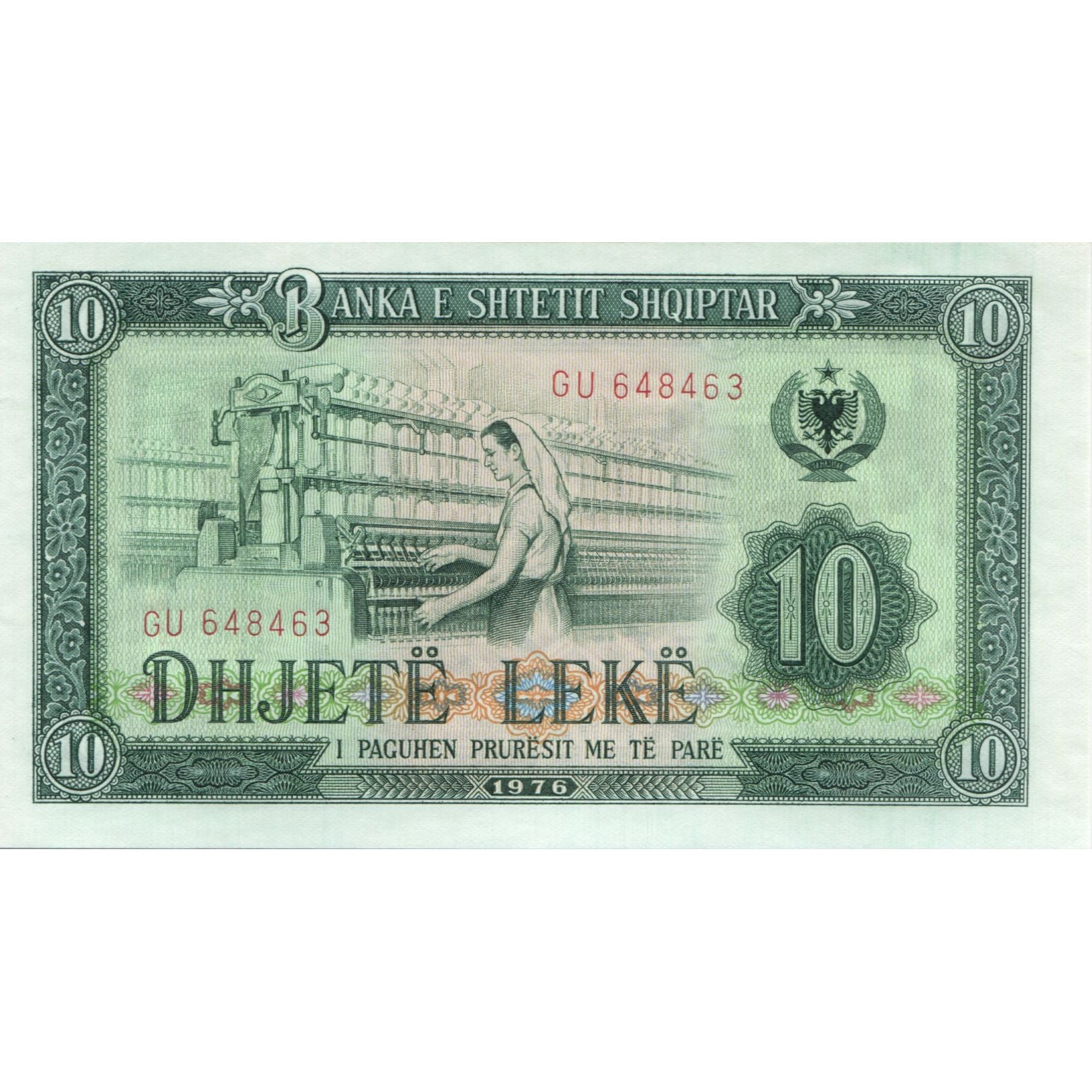 Billet, Albania, 10 Lekë, 1976, KM:43a, NEUF
