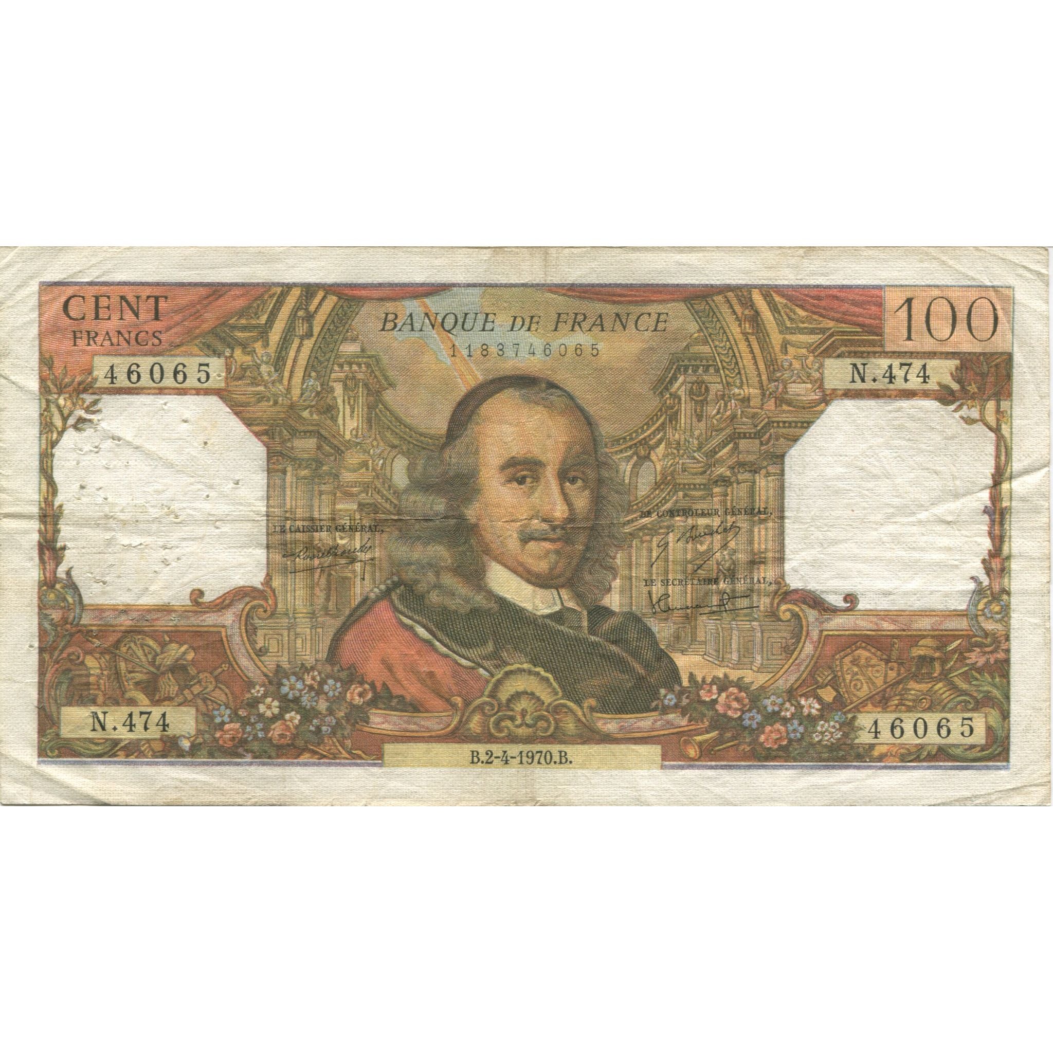 France, 100 Francs, Corneille, 1970, VF(20-25), Fayette:65.31, KM:149c