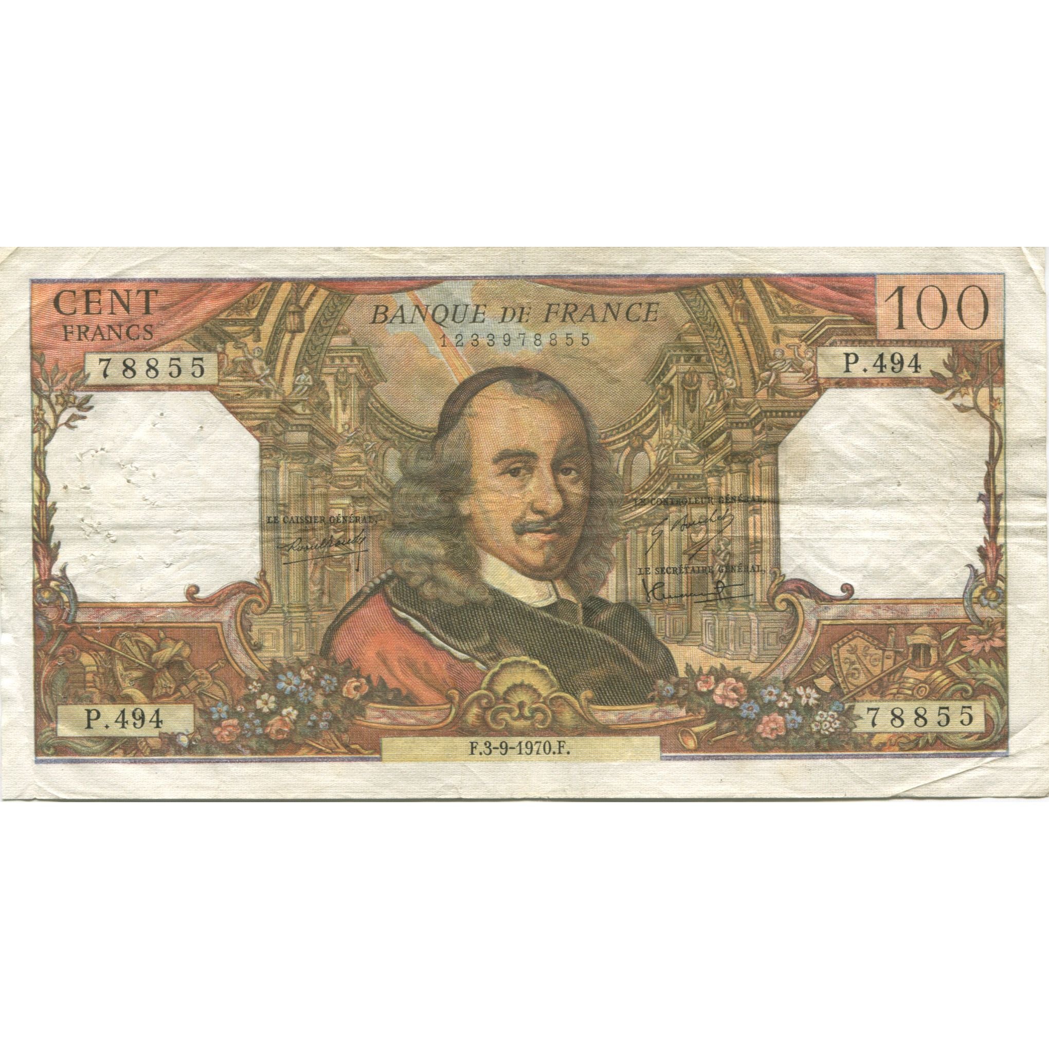 France, 100 Francs, Corneille, 1970, 1970-09-03, EF(40-45), Fayette:65.32