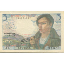 Francia, 5 Francs, Berger, 1943, 1943-08-05, EBC, Fayette:5.3, KM:98a