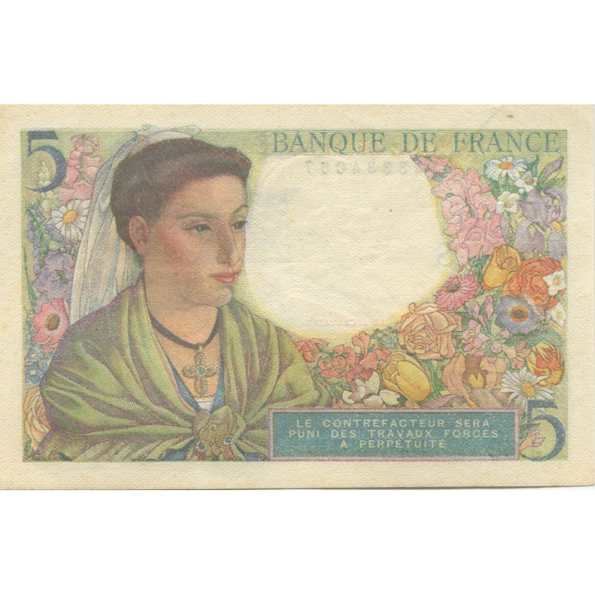 Francia, 5 Francs, Berger, 1943, 1943-08-05, EBC, Fayette:5.3, KM:98a