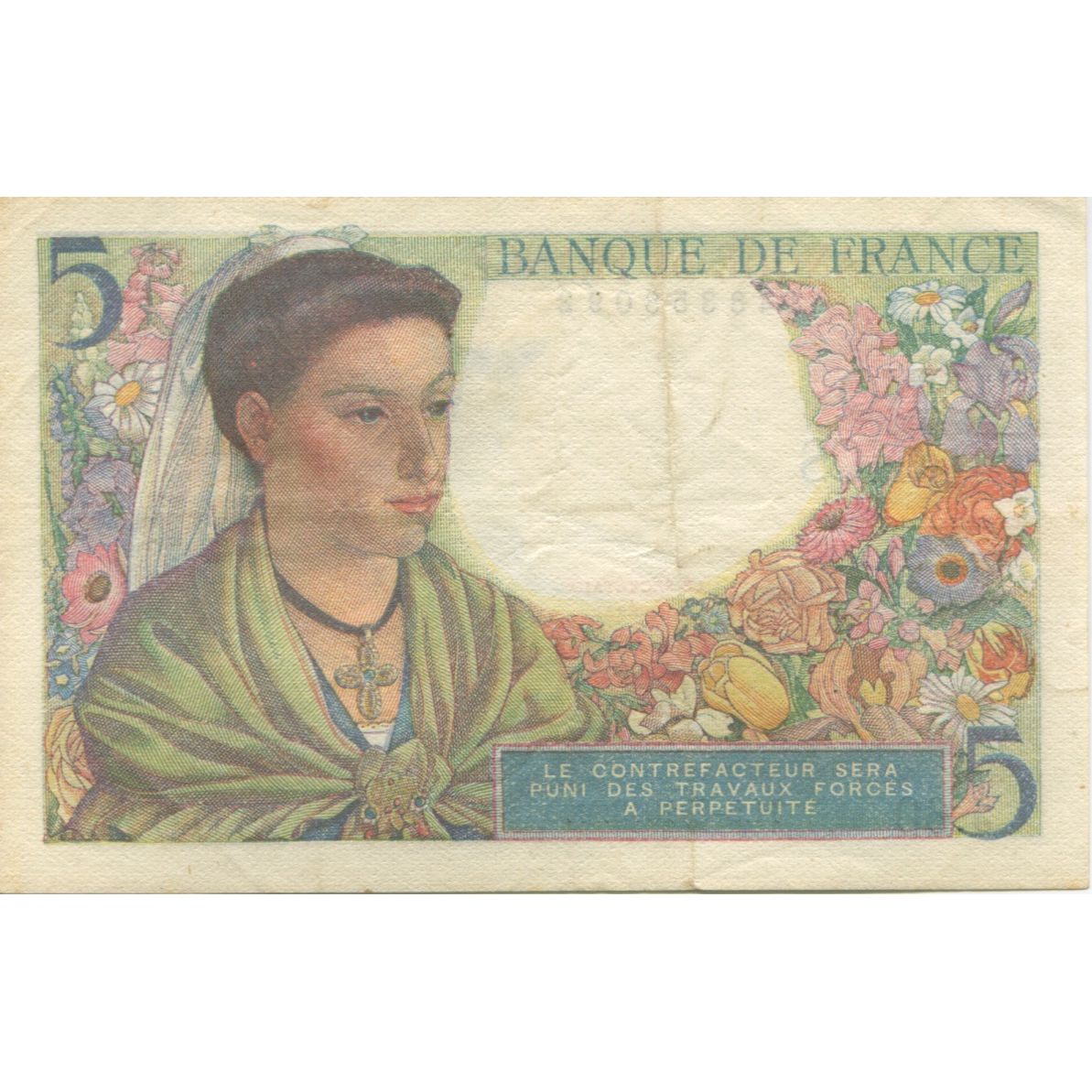 France, 5 Francs, Berger, 1943, 1943-08-05, SUP, Fayette:5.3, KM:98a