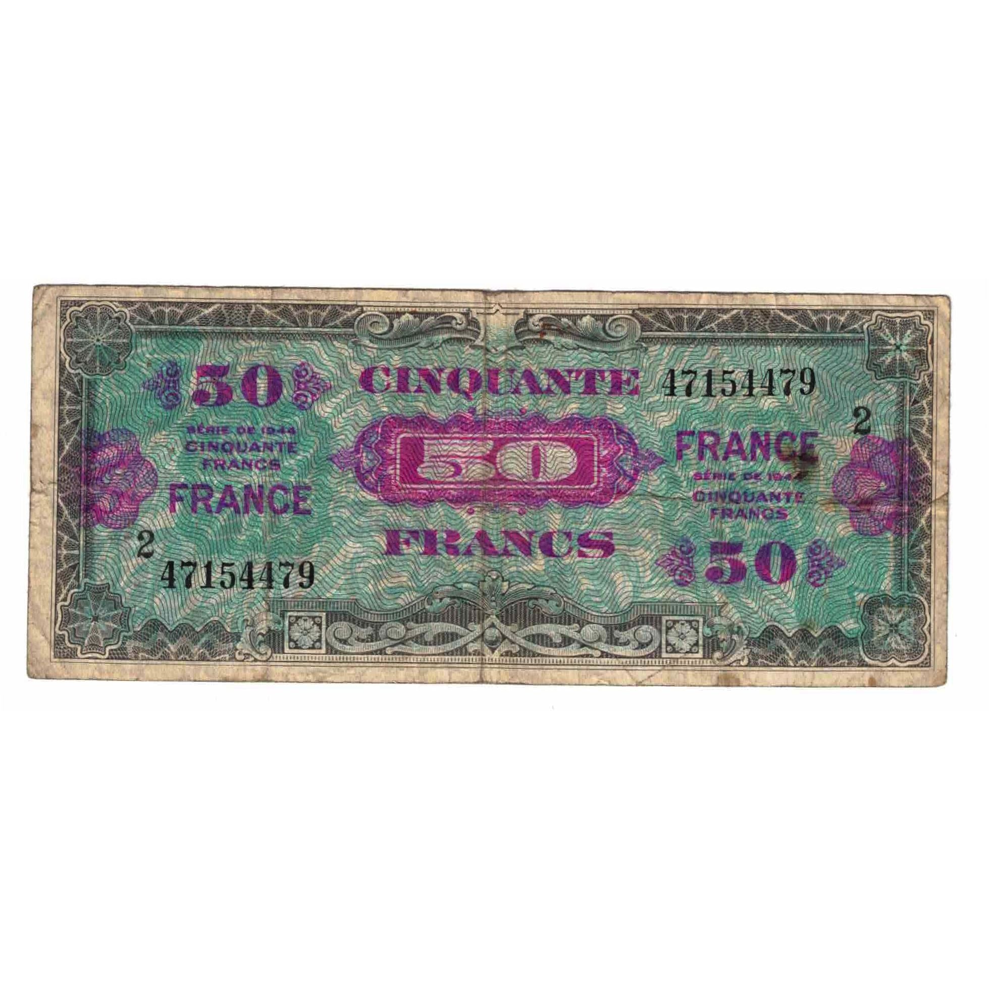 France, 50 Francs, Flag/France, 1944, 47154479, VG(8-10), Fayette:VF19.1