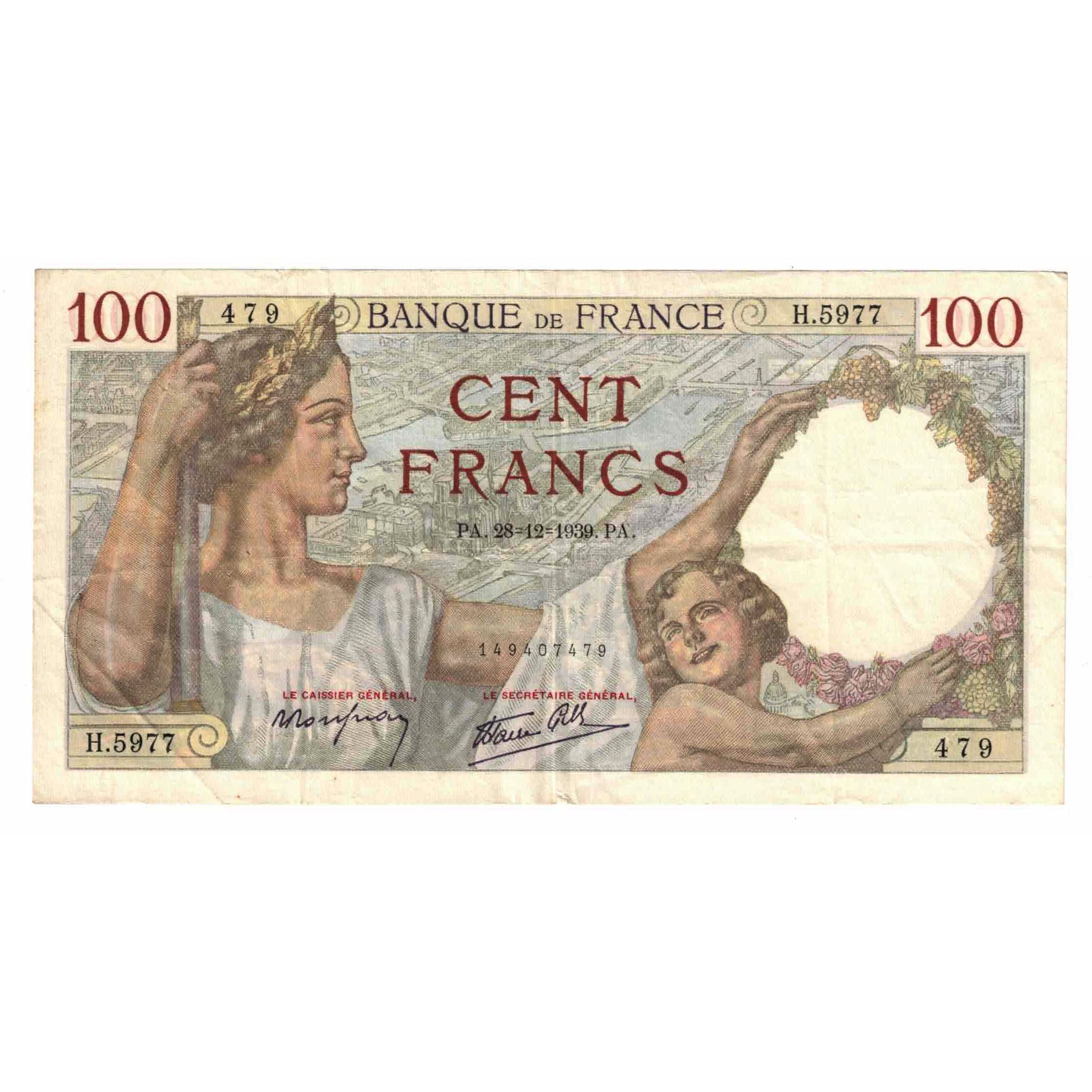 France, 100 Francs, Sully, 1939, H.5977, EF(40-45), Fayette:26.19, KM:94