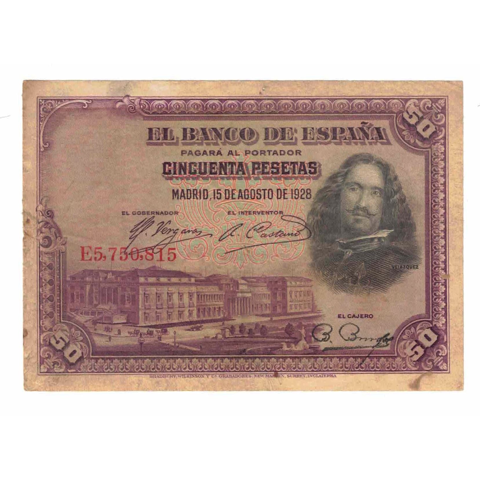 Banconote, Spagna, 50 Pesetas, 1928, 1928-08-15, KM:75b, BB