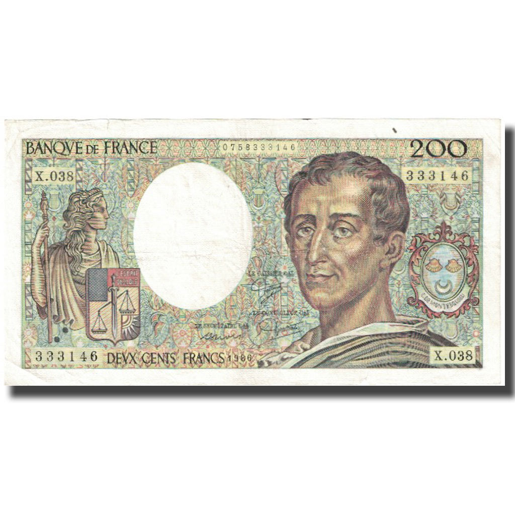France, 200 Francs, Montesquieu, 1986, TB, Fayette:70.6, KM:155a