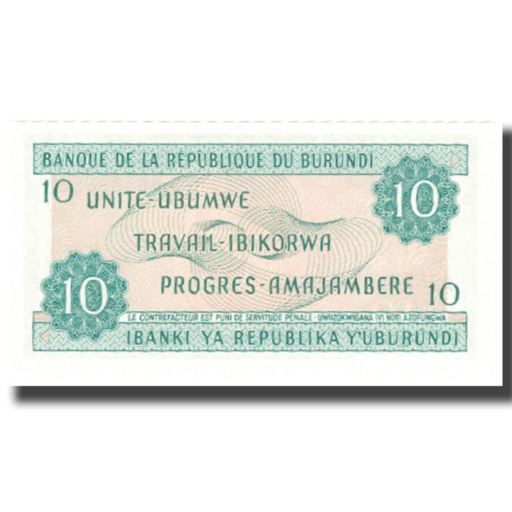 Banconote, Burundi, 10 Francs, 1986, 1986-12-01, KM:33b, FDS