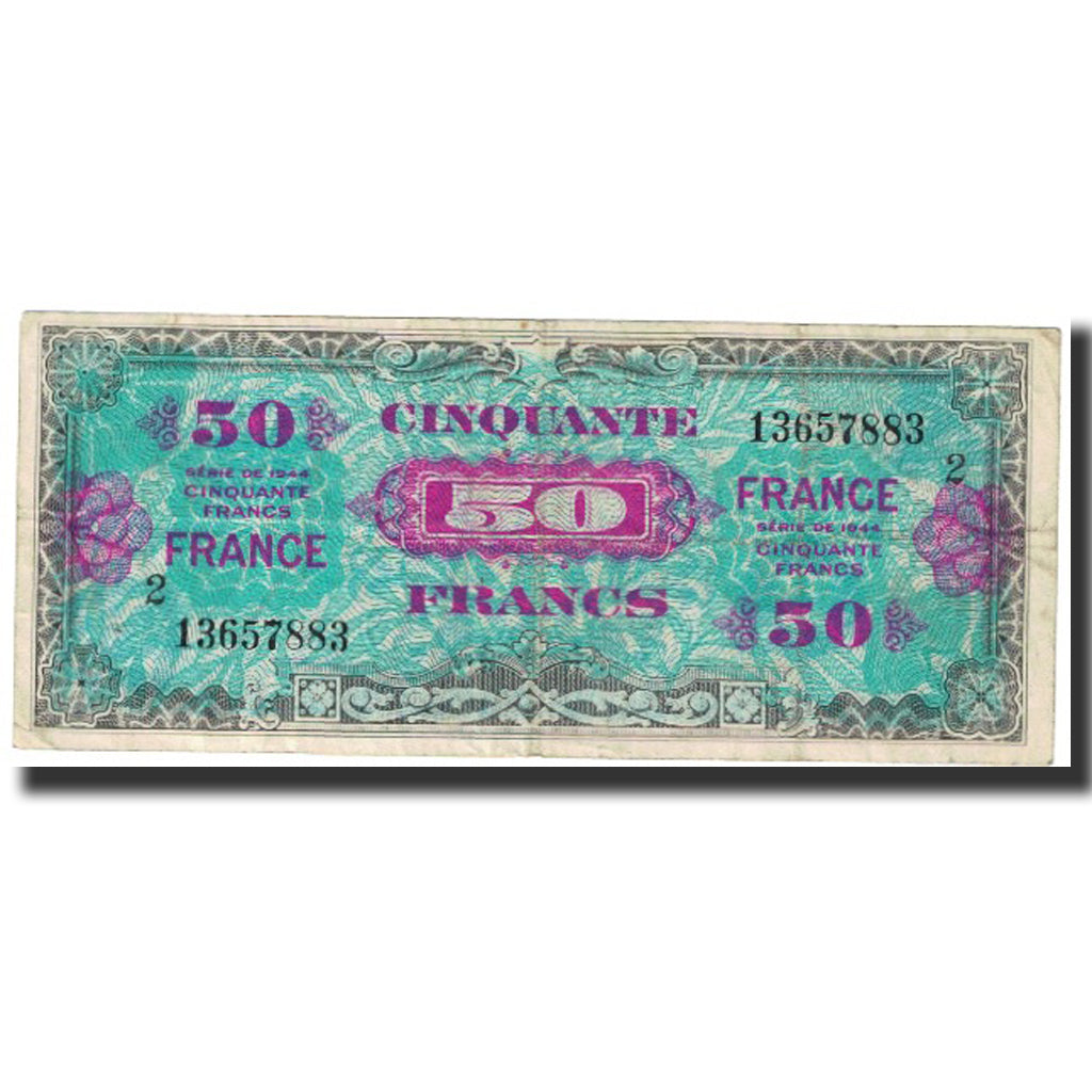 France, 50 Francs, Flag/France, 1944, EF(40-45), Fayette:VF24.2, KM:122b