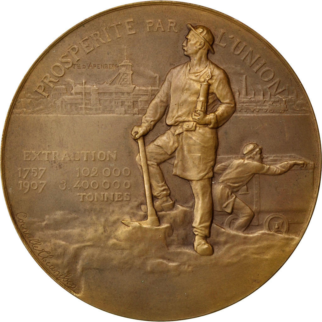 France, Médaille, Compagnie des Mines d'Anzin, 1907, Bronze, TTB+