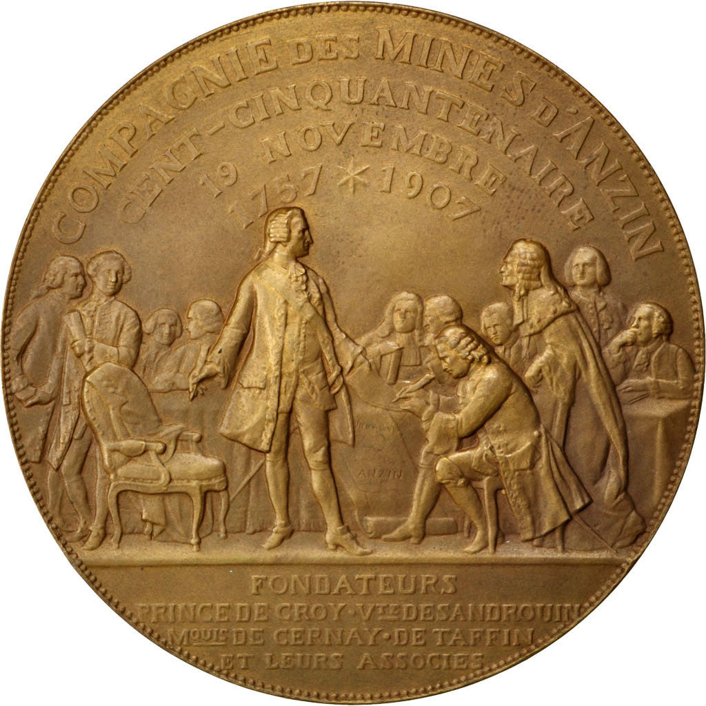 France, Médaille, Compagnie des Mines d'Anzin, 1907, Bronze, TTB+