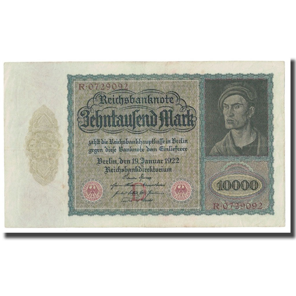 Banconote, Germania, 10,000 Mark, 1922, 1922-01-19, KM:70, BB