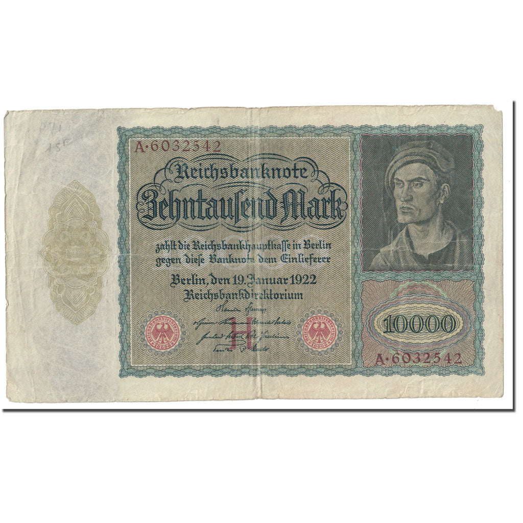 Banconote, Germania, 10,000 Mark, 1922, 1922-01-19, KM:70, BB