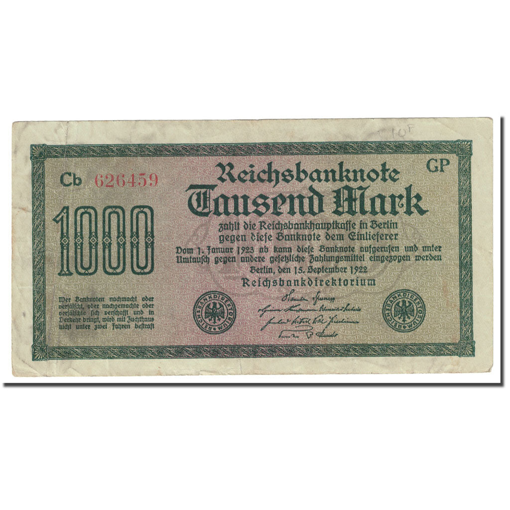 Banknote, Germany, 1000 Mark, 1922, 1922-09-15, KM:76d, EF(40-45)