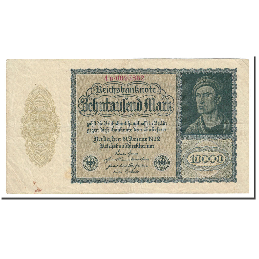 Banconote, Germania, 10,000 Mark, 1922, 1922-01-19, KM:71, MB