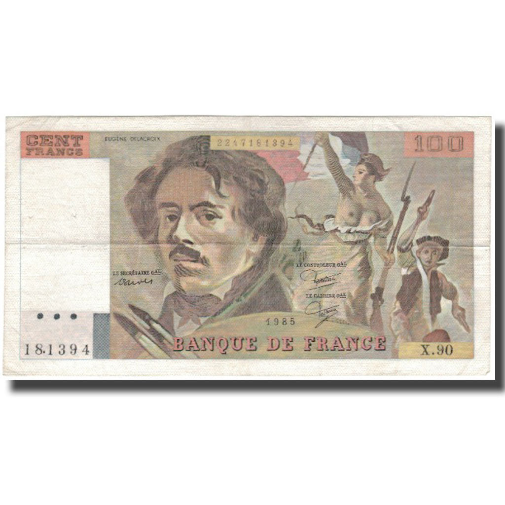 Francja, 100 Francs, Delacroix, 1985, EF(40-45), Fayette:69.09, KM:154b