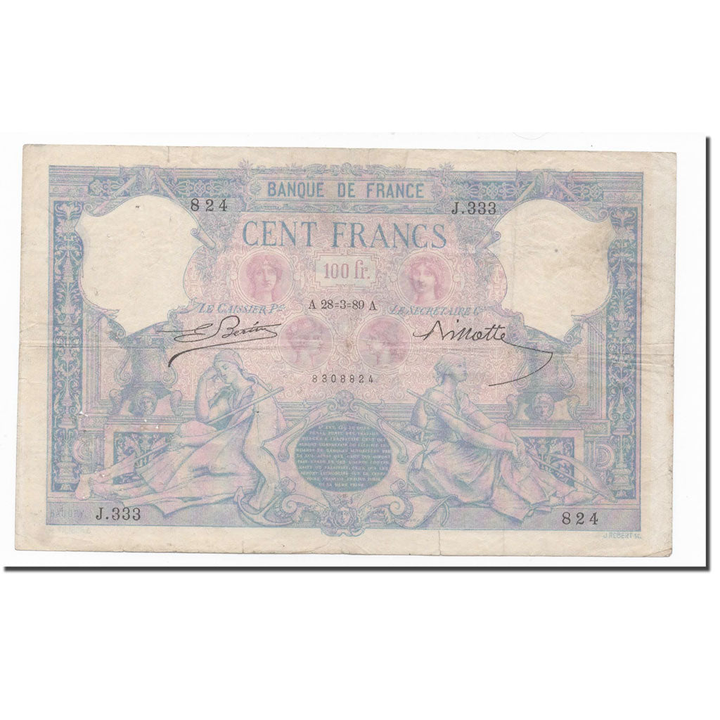 Francia, 100 Francs, Bleu et Rose, 1889, 28.03.1889, BC+, Fayette:21.2, KM:65a