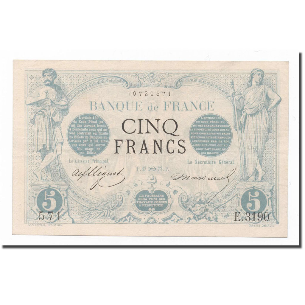 Francia, 5 Francs, Noir, BB+, Fayette:01,23, KM:60