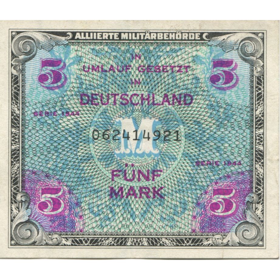 Banknote, Germany, 5 Mark, 1944, 1944, KM:193a, AU(50-53)
