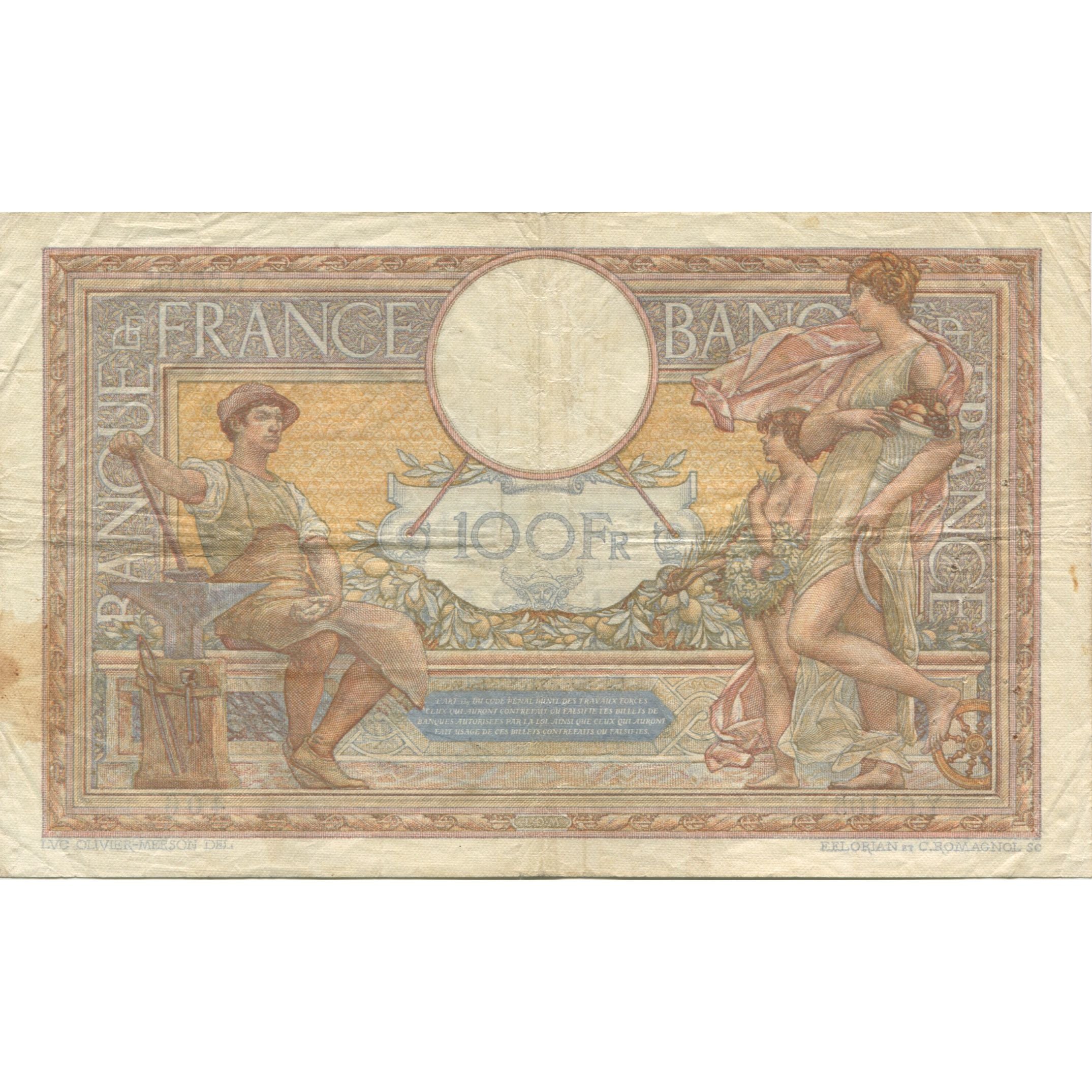 Francja, 100 Francs, Luc Olivier Merson, 1939, 1939-03-30, VF(30-35)