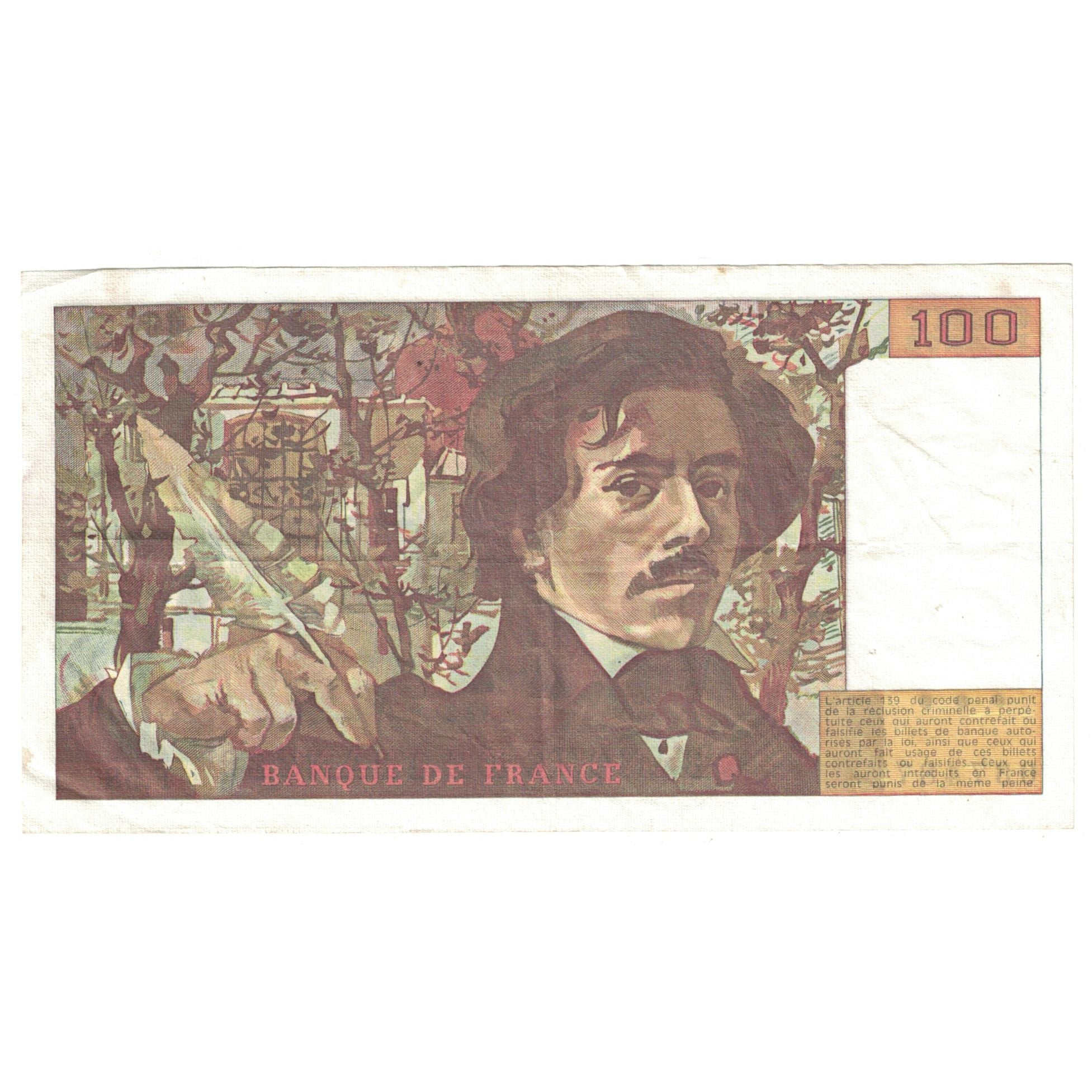 France, 100 Francs, Delacroix, 1982, EF(40-45), Fayette:69.06, KM:154b