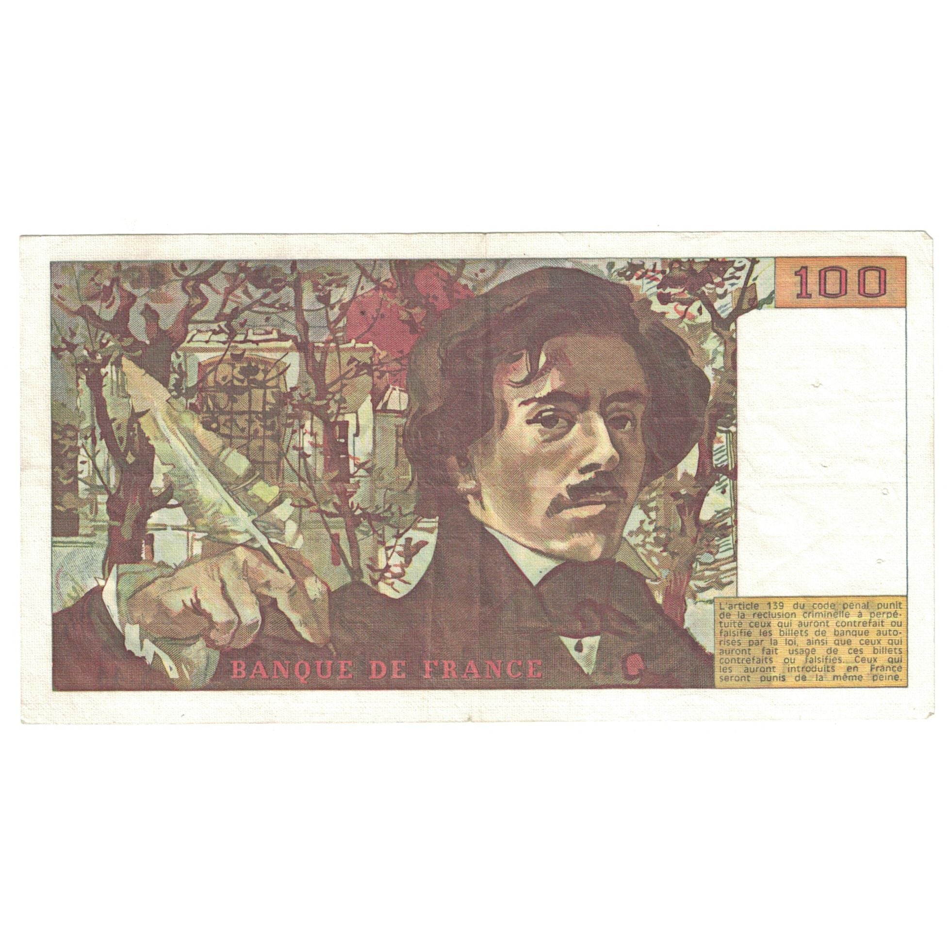 Francja, 100 Francs, Delacroix, 1981, 1981, EF(40-45), Fayette:69.05, KM:154b