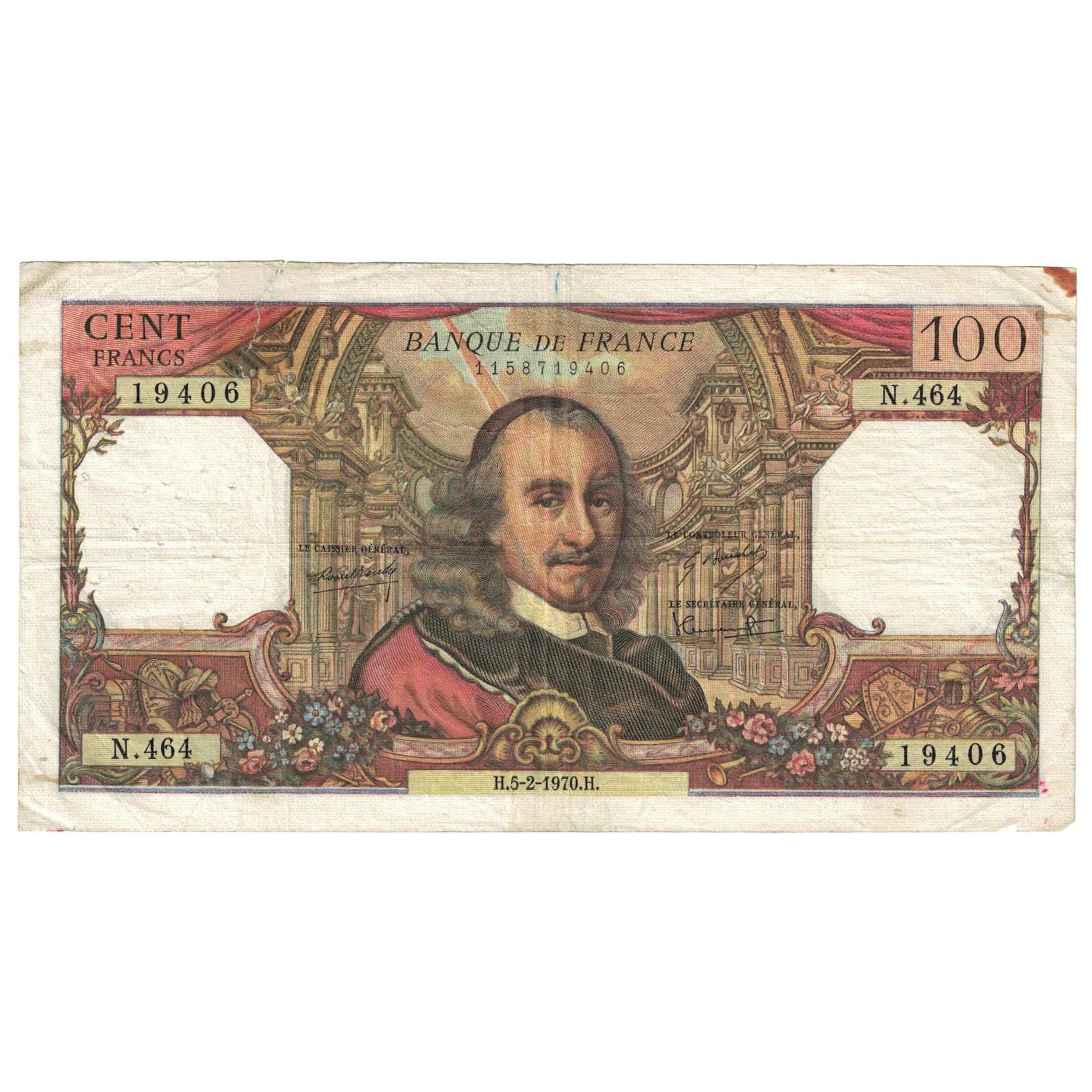France, 100 Francs, Corneille, 1970, N.464, VF(20-25), Fayette:65.30, KM:149c