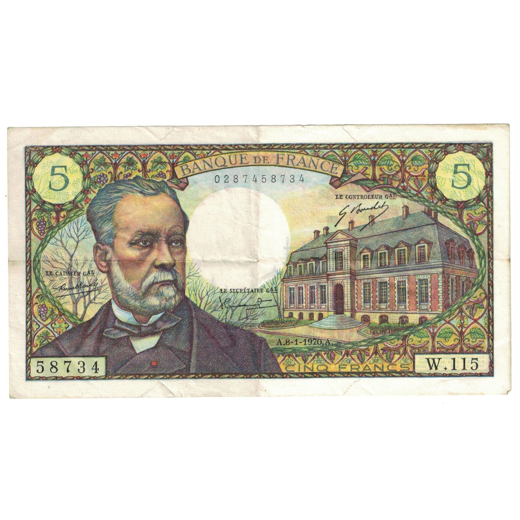 França, 5 Francs, Pasteur, 1970, W.115, VF(30-35), Fayette:61.12, KM:146b