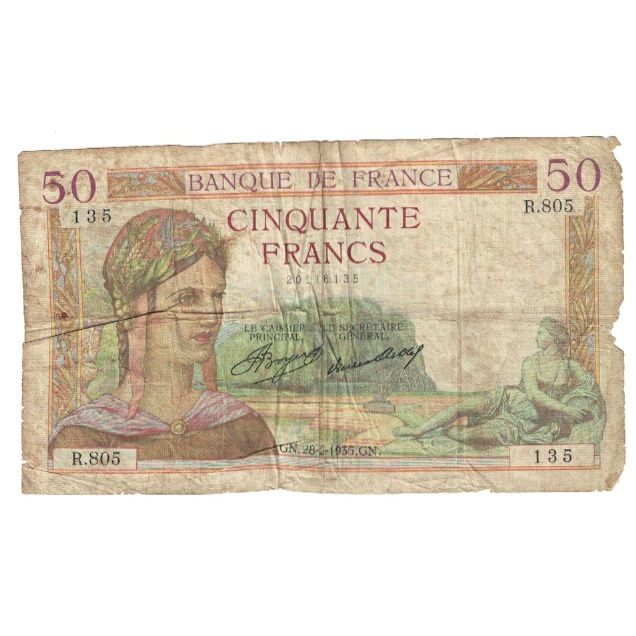 France, 50 Francs, Cérès, 1935, R.805, VG(8-10), Fayette:17.5, KM:81