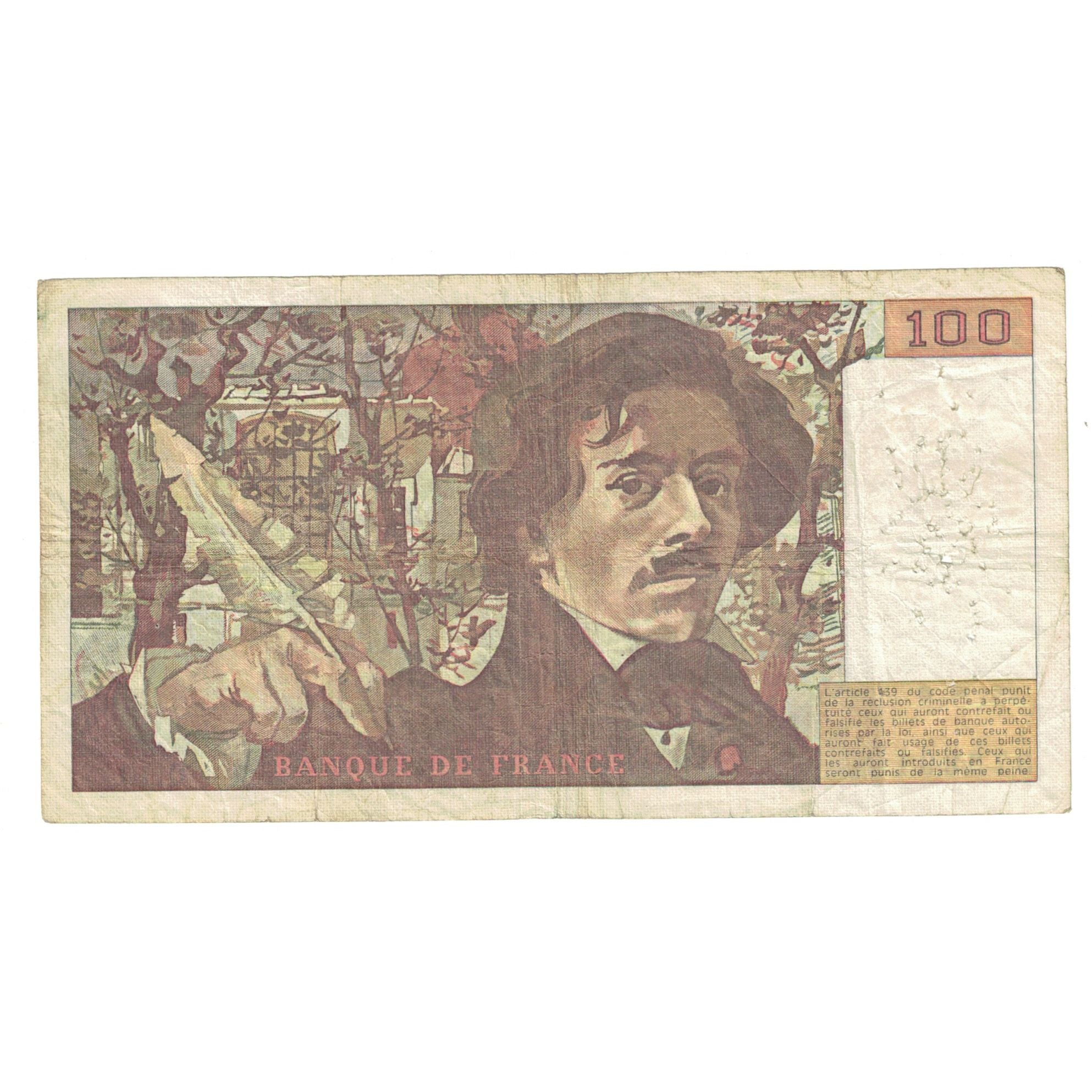 France, 100 Francs, Delacroix, 1979, Q.10, VF(20-25), Fayette:69.2b, KM:154a