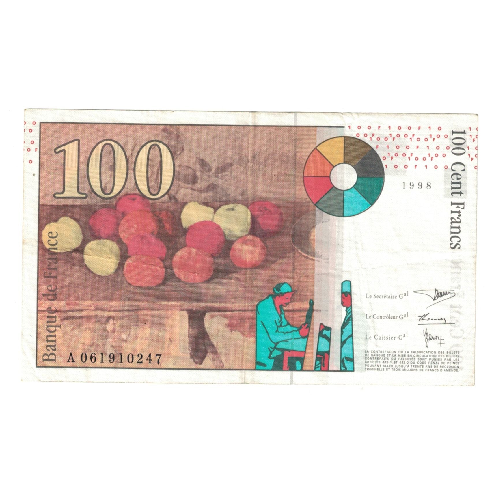 Francja, 100 Francs, Cézanne, 1998, A 061910247, EF(40-45), Fayette:74.2